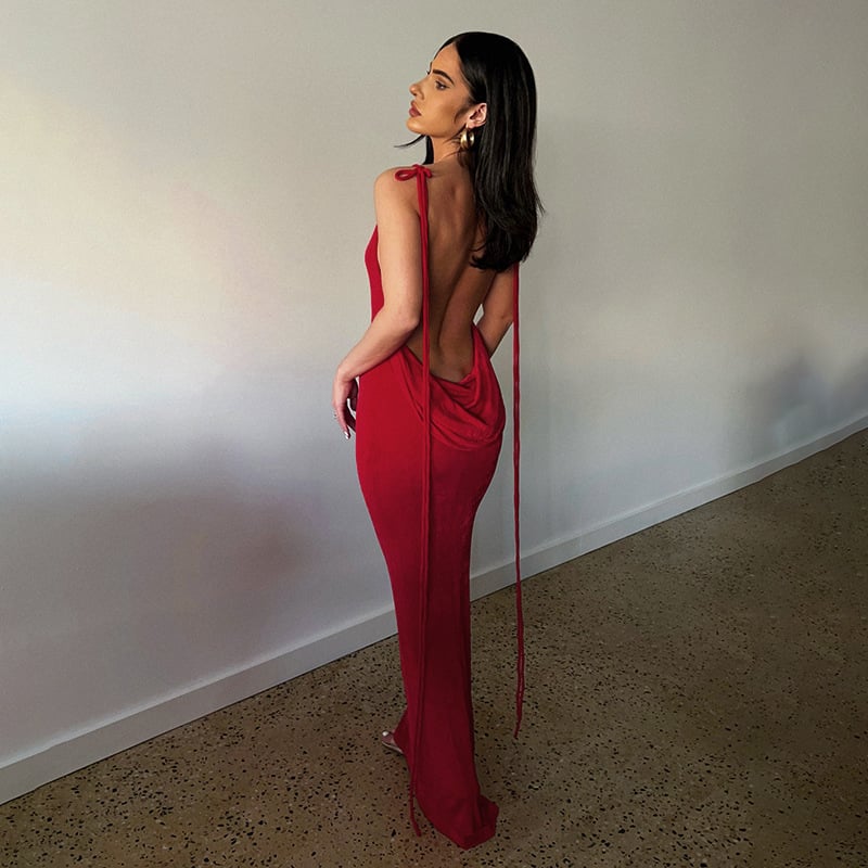 Variant image for Robe Longue Femme Noire Décolleté Dos Tissu Élastique Maxi-15