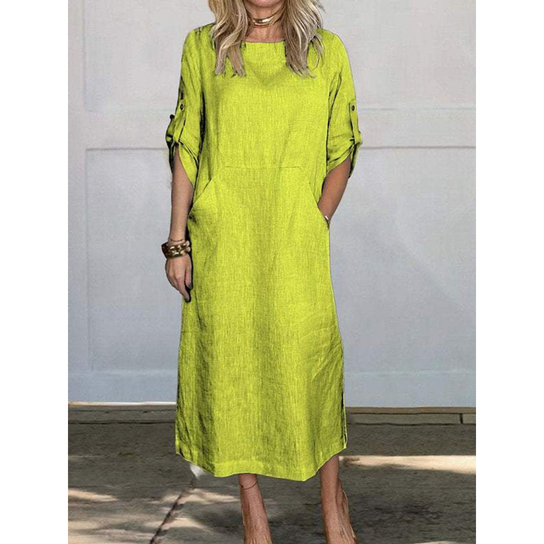 Variant image for Robe Longue Femme Décontractée 100% Coton Élégante Été-35