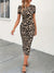 Variant image for Robe Femme Courte Motif Léopard Ajustée avec Fente Polyester-1