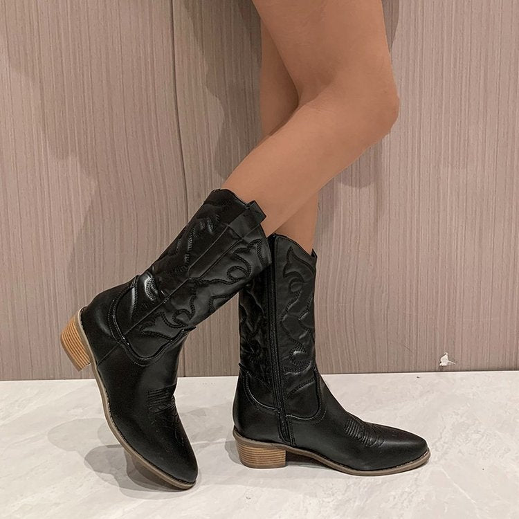 Bottes Femme Cowboy Cuir Élégantes