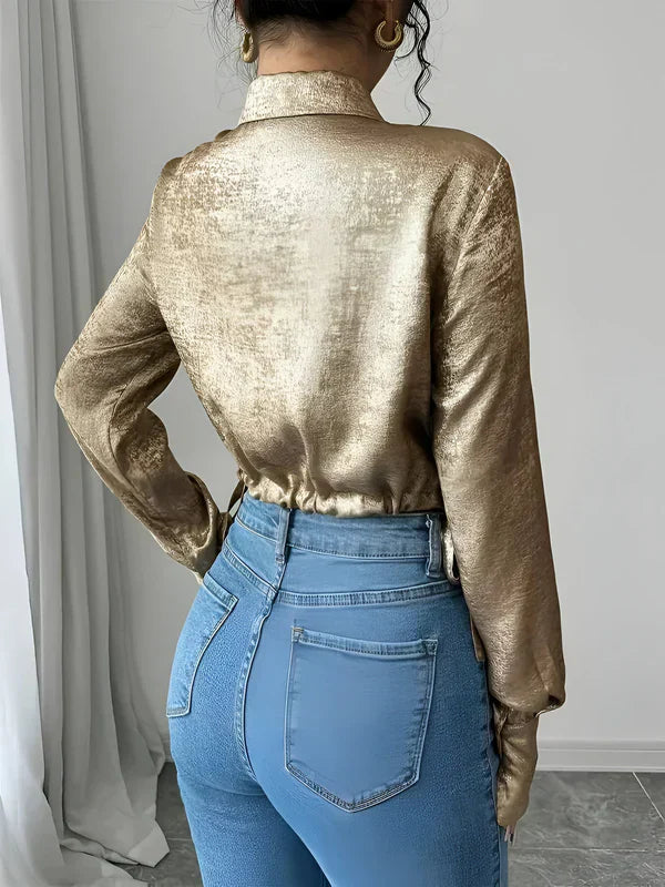 Chemisier Femme Chic Brillant Tissu Synthétique-3