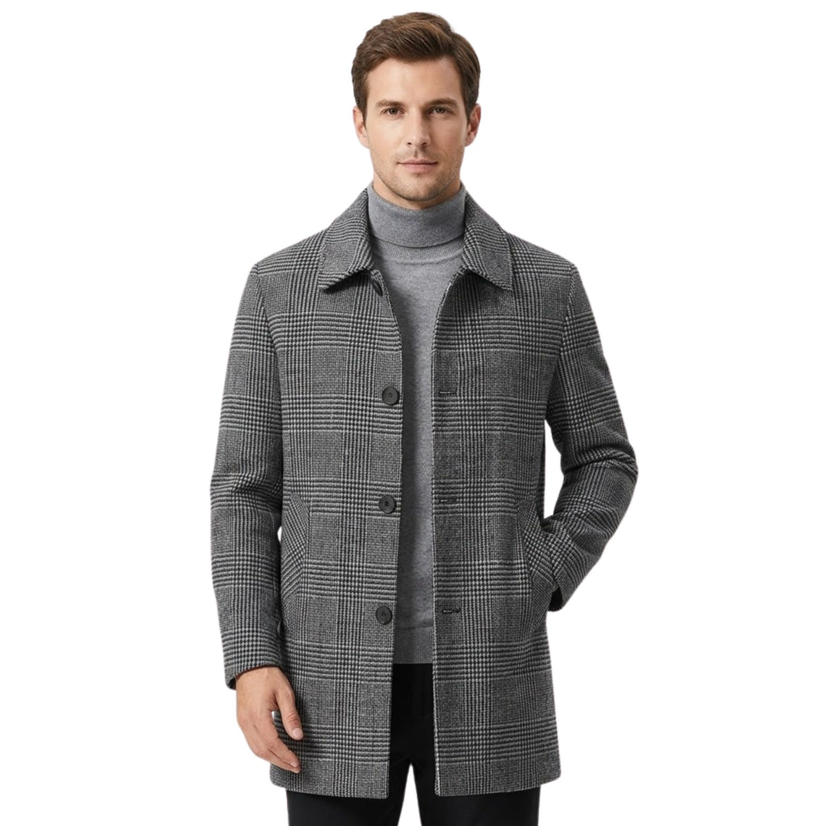 Manteau Hiver Femme Chic 3/4 à Carreaux avec Épaules Structurées