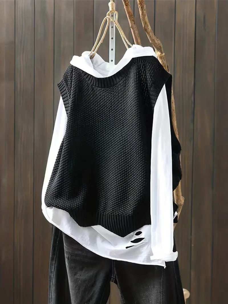 Variant image for Pull Femme Décolleté Rond Sans Manches Confortable Mélange de Fibres Douces-17
