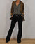 Chemisier Femme Chic Col en V Mélange de Coton à Manches Longues-2