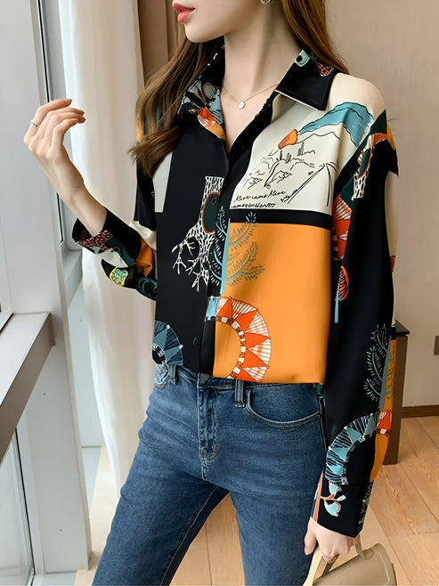 Chemisier Femme Chic Imprimé Vintage Coton-3
