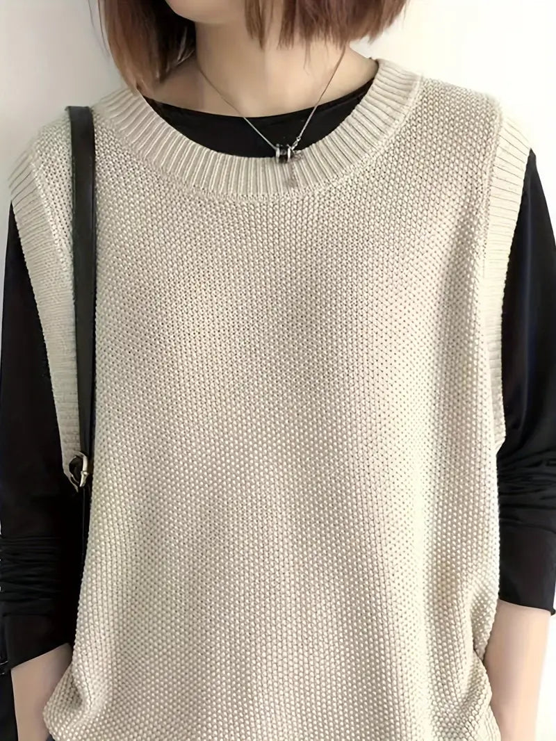 Variant image for Pull Femme Décolleté Rond Sans Manches Confortable Mélange de Fibres Douces-33