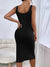 Robe Midi Femme Chic Sans Manches Décolleté Carré Polyester-3
