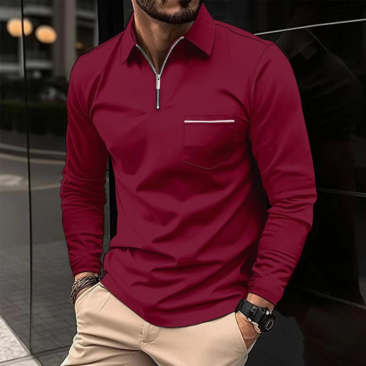 Polo Homme Manches Longues Coton Classique-1