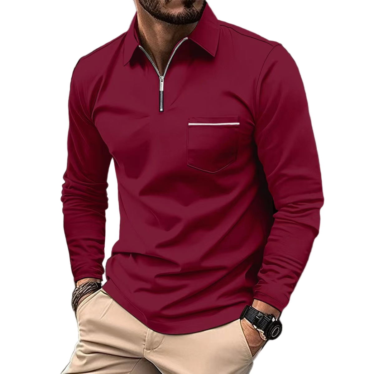 Polo Homme Manches Longues Coton Classique-1