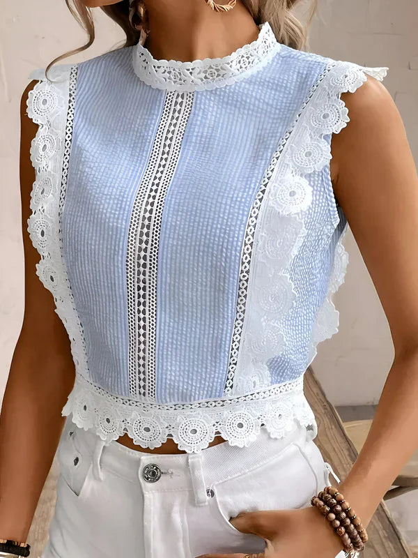 Chemisier Femme Chic Dentelle Florale Aéré Polyester-4