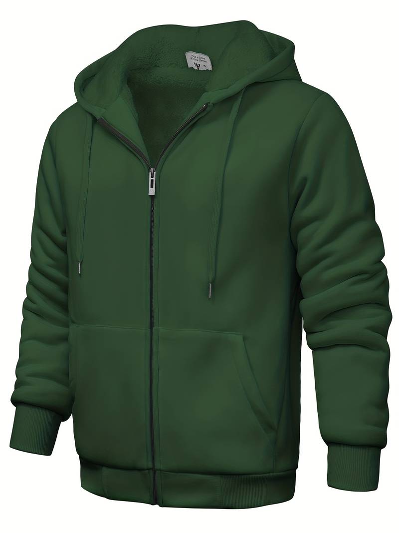 Sweat à Capuche Homme Monochrome Zippé en Mélange de Coton et Polyester-1