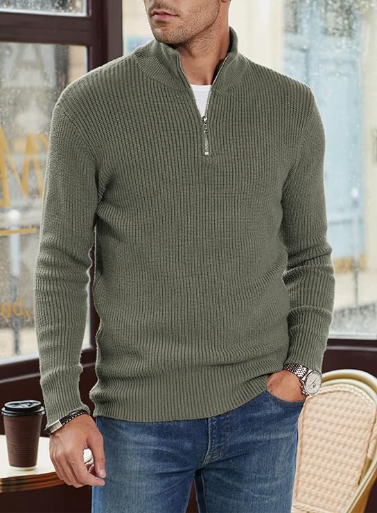 Pull Homme Zippé Élégant Design Italien en Coton-3