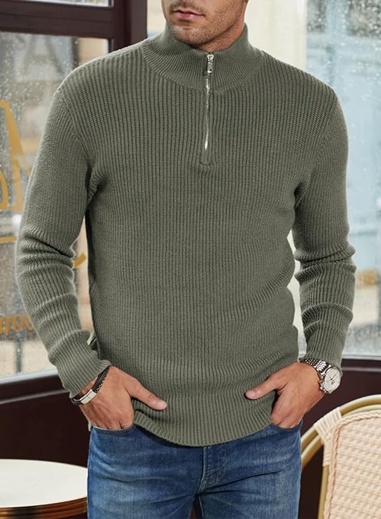 Pull Homme Zippé Élégant Design Italien en Coton-4