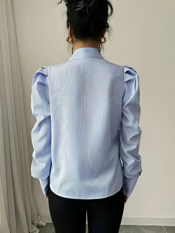 Chemise Femme Élégante à Rayures Grand Col 100% Coton Chic-6