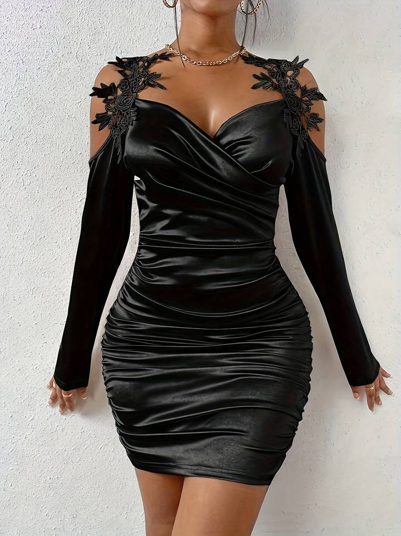 Variant image for Robe Femme Sans Épaule Volants Polyester Élégante-17