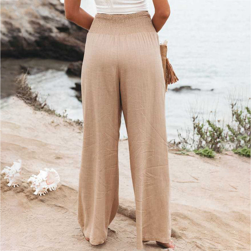 Pantalon Fluide Femme Tropical Tissu Respirant Casual-5