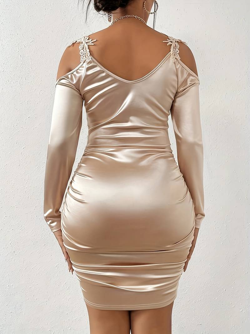 Robe Femme Sans Épaule Volants Polyester Élégante-2