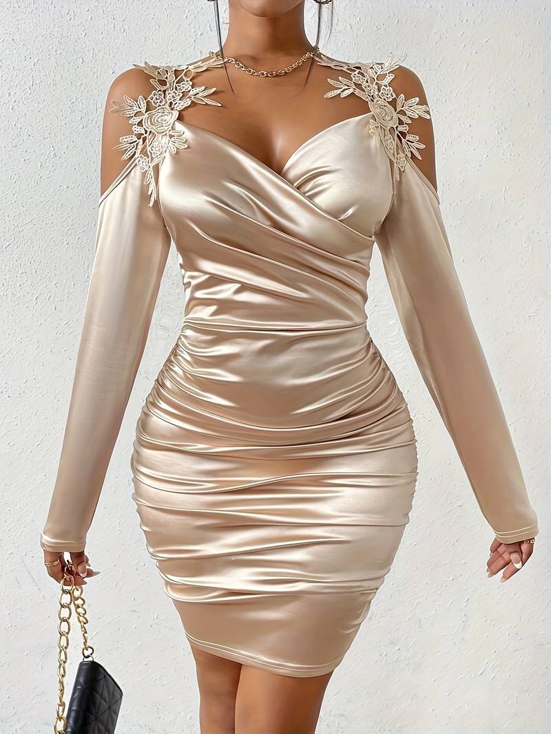 Variant image for Robe Femme Sans Épaule Volants Polyester Élégante-1