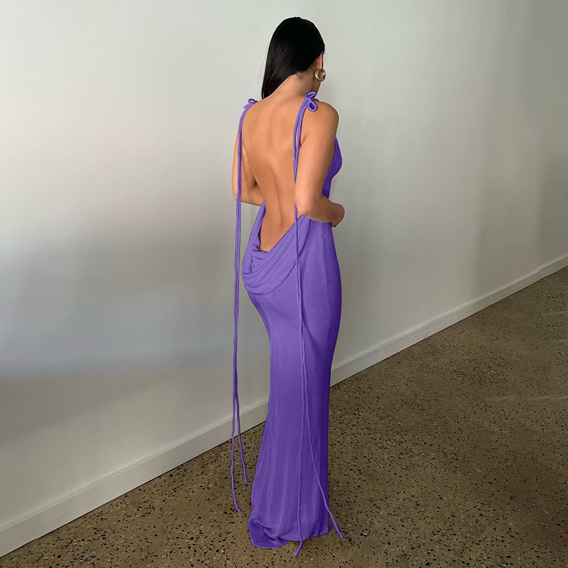 Variant image for Robe Longue Femme Noire Décolleté Dos Tissu Élastique Maxi-18