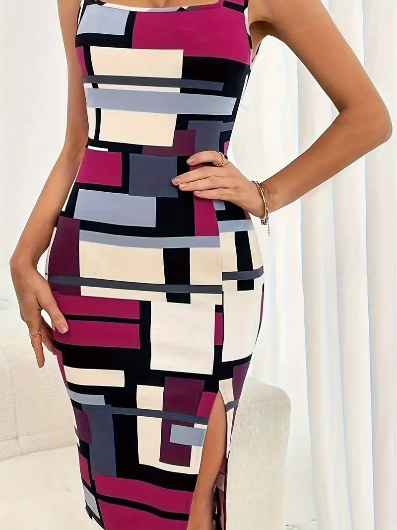 Robe Femme Élégante à Crayon en Bloc de Couleur-4