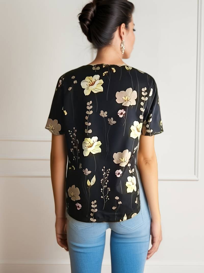 Chemisier Femme Chic à Motif Floral Tissu Léger-6
