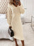 Robe Femme Midi Élégante Col en V Manches Longues Coton-3