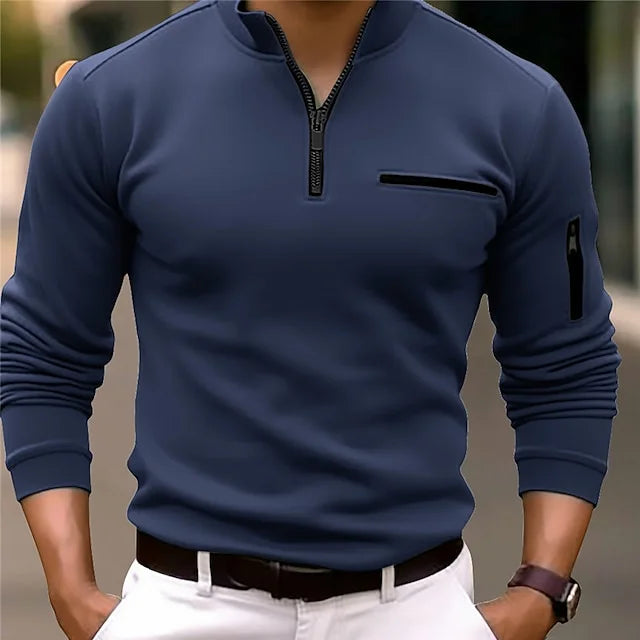 Variant image for Polo Homme Col Montant 100% Coton Style Élégant Manche Longue-9