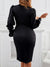 Robe Longue Femme Col en V Manche Longue Polyester Élégante-3