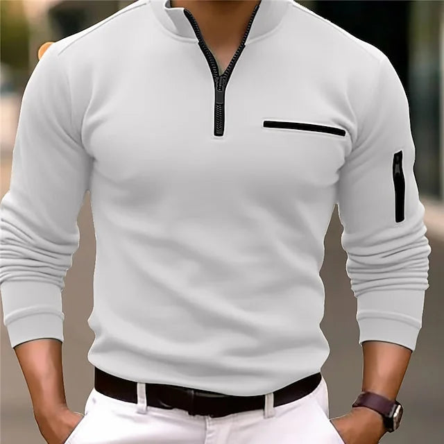 Variant image for Polo Homme Col Montant 100% Coton Style Élégant Manche Longue-17