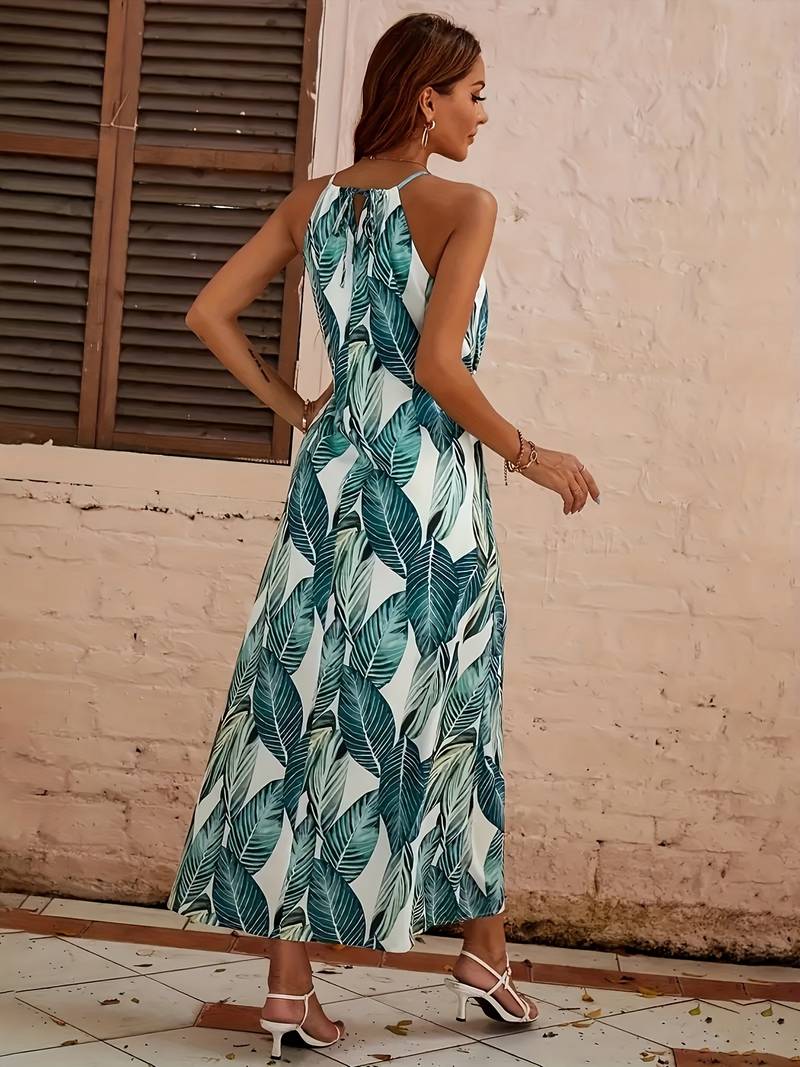 Robe de Plage Femme Tropicale Col Halter Légère 100% Polyester-2