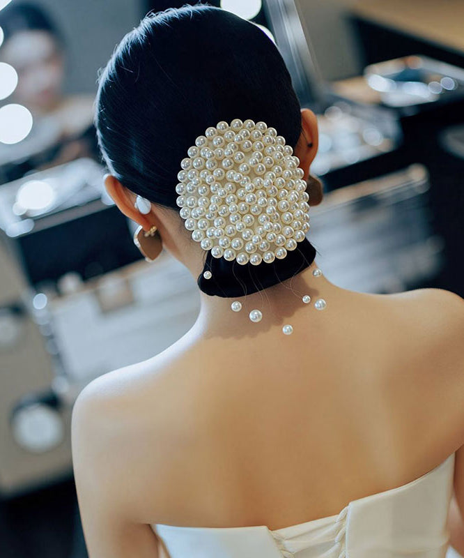 Accessoire cheveux femme avec pompon perlé et ligne tissée 2