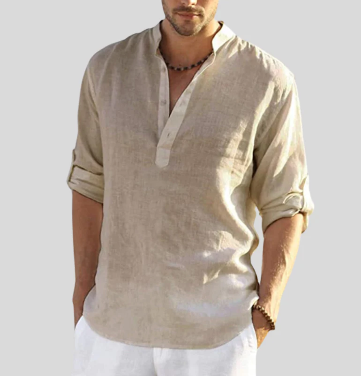 Chemise Homme Élégante en Lin Légère Manche Courte-1