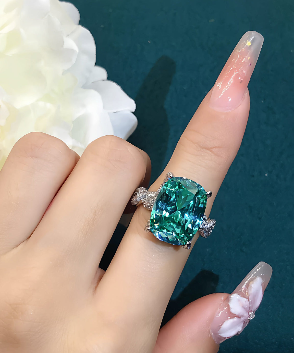 Anneaux Femme Design Art Vert avec Cristal de Zircon 2