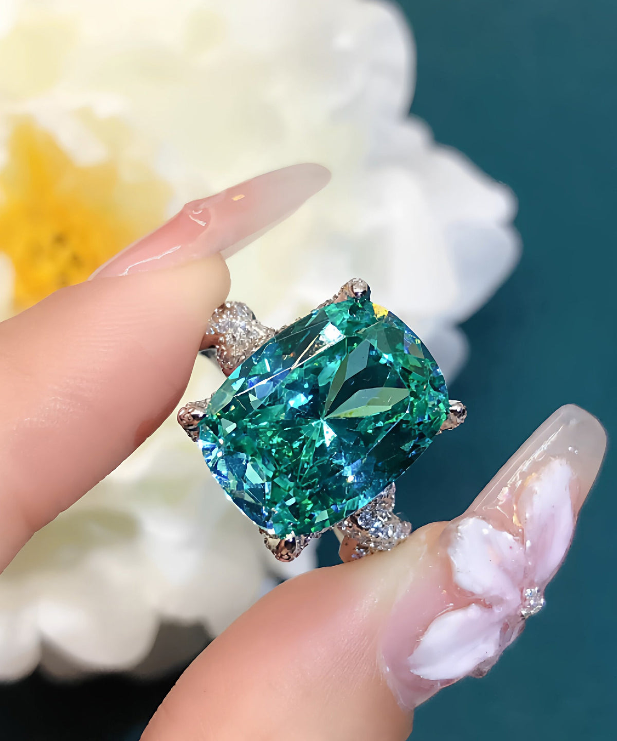 Anneaux Femme Design Art Vert avec Cristal de Zircon 3