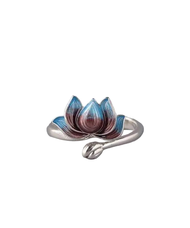 Anneaux Ouverts Rétro pour Femme Style Lotus Cloisonné 2