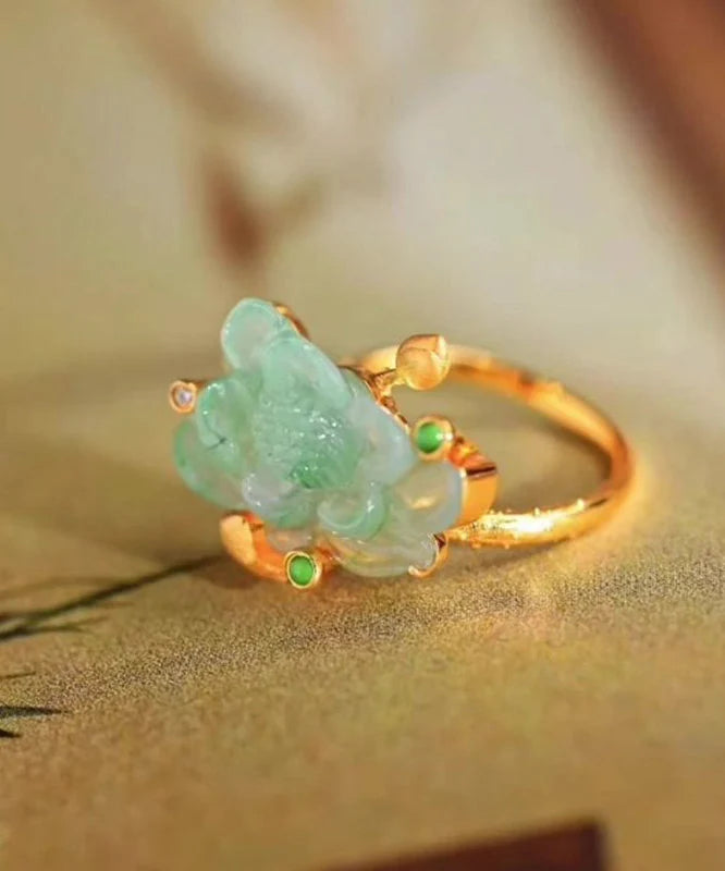 Bague Femme Lotus Jade Style Chinois 4