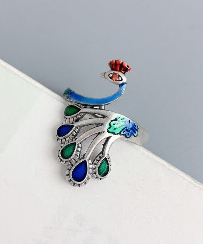 Bague Femme Style Chinois Motif Paon Émail Cloisonné 1
