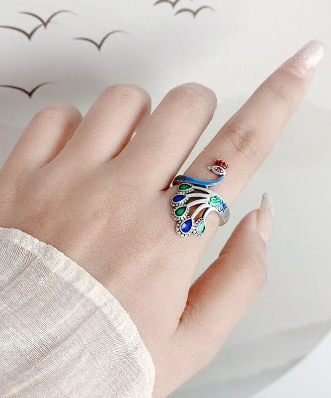 Bague Femme Style Chinois Motif Paon Émail Cloisonné 2