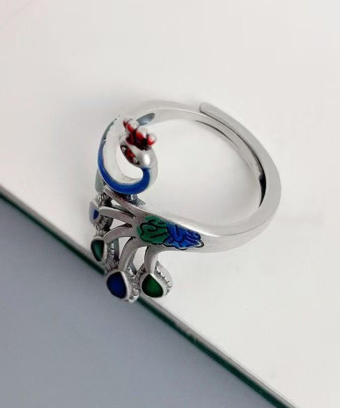 Bague Femme Style Chinois Motif Paon Émail Cloisonné 3