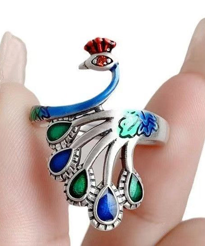 Bague Femme Style Chinois Motif Paon Émail Cloisonné 4