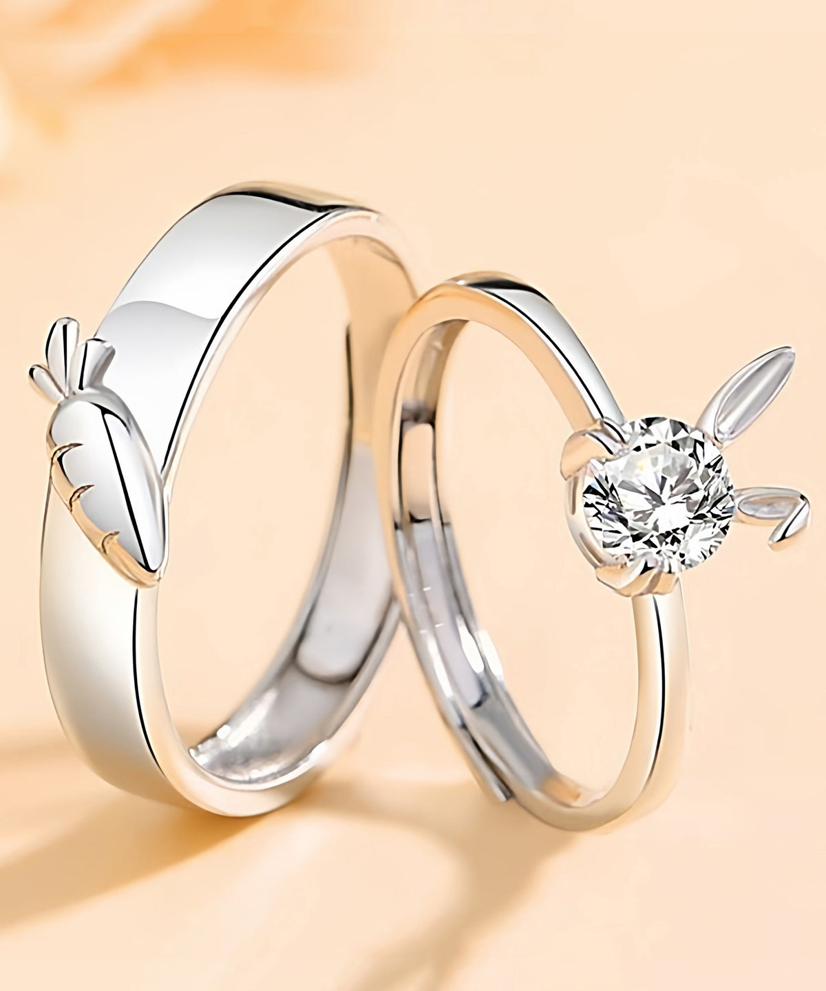 Bagues de couple design carotte et lapin pour femme et homme 0