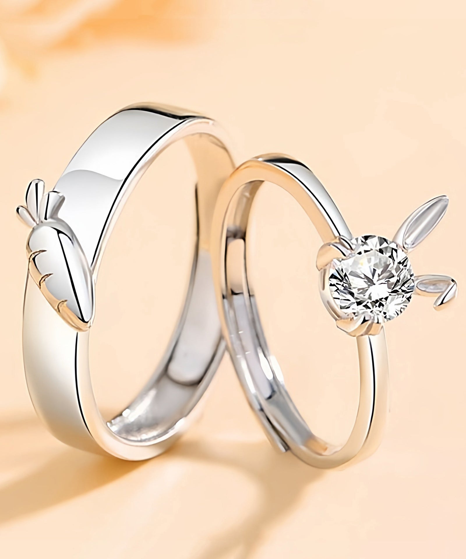 Bagues de couple design carotte et lapin pour femme et homme 0