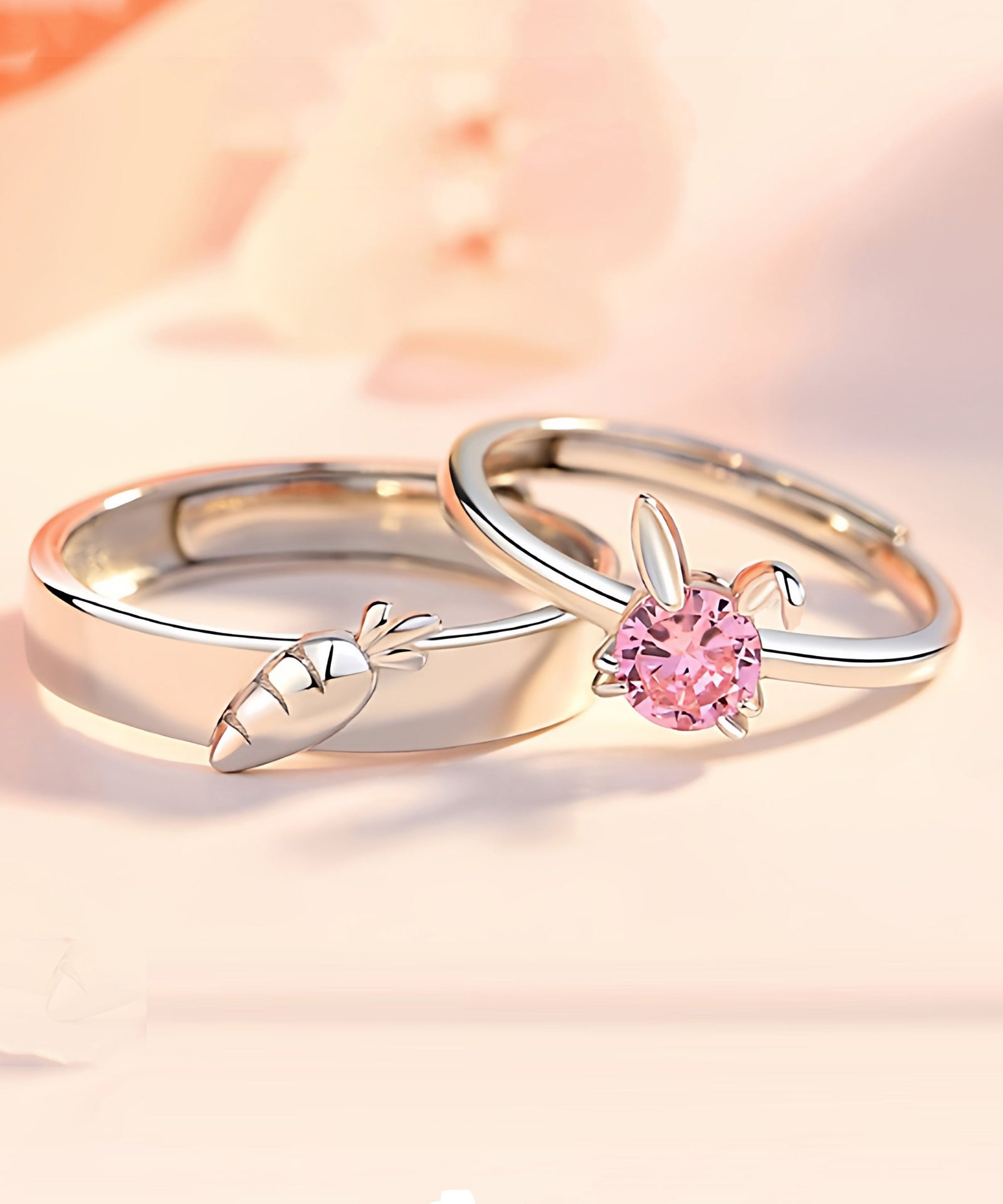 Bagues de couple design carotte et lapin pour femme et homme 1