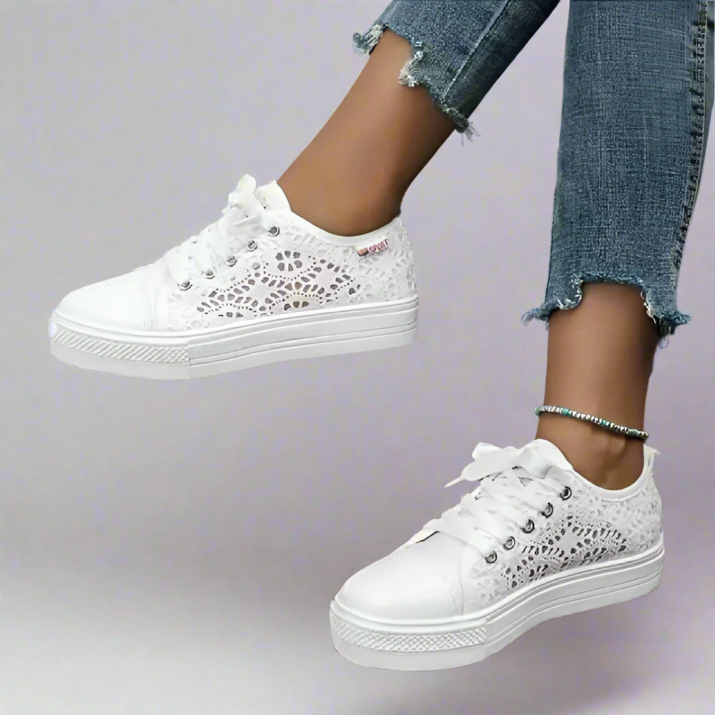 Baskets Femme Aéré Textile à Lacets avec Semelle Élevée 1
