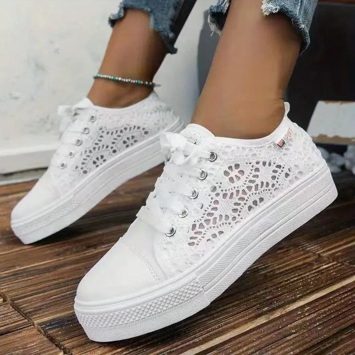 Baskets Femme Aéré Textile à Lacets avec Semelle Élevée 2