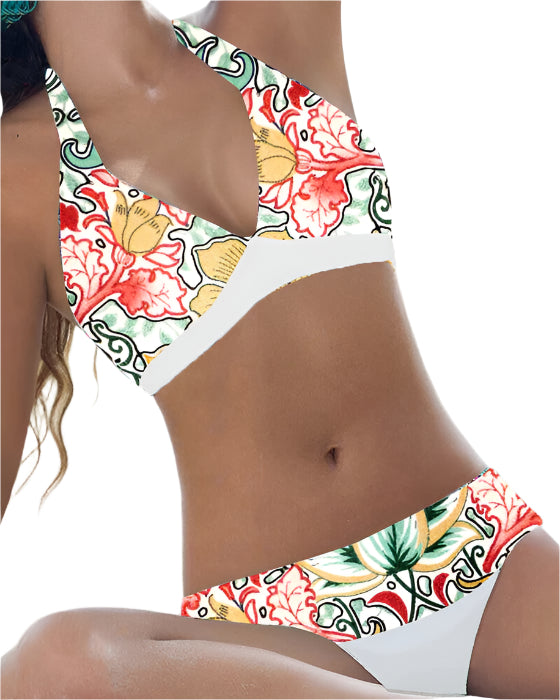 Bikini Femme Détails Floraux et Pois Tissu Doux 0