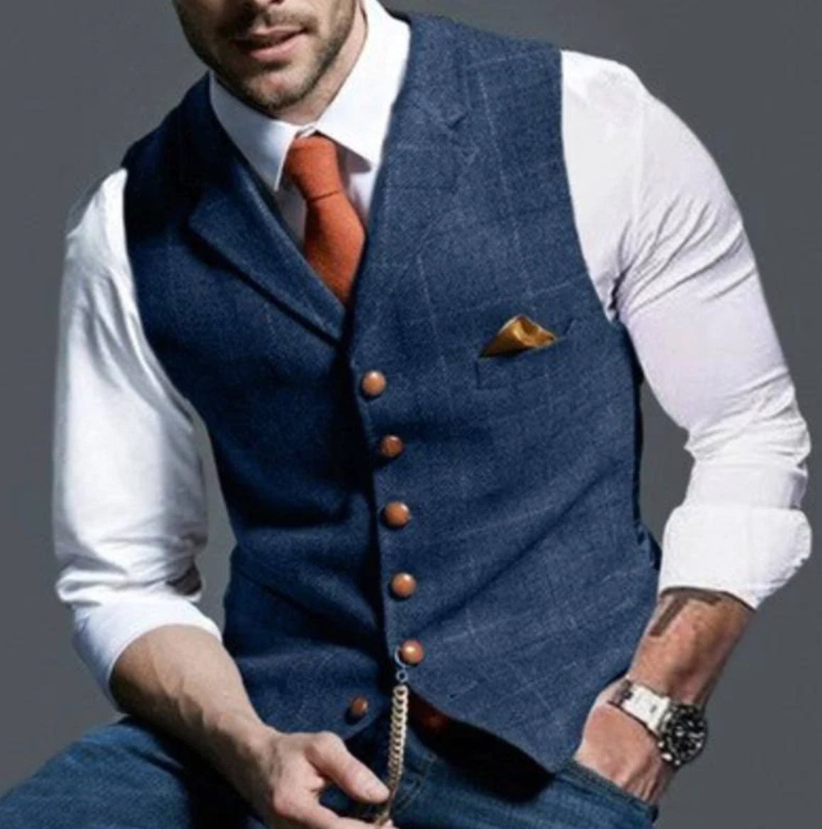 Variant image for Gilet Homme Sans Manche À Carreaux Tissu de Qualité Élégant-3