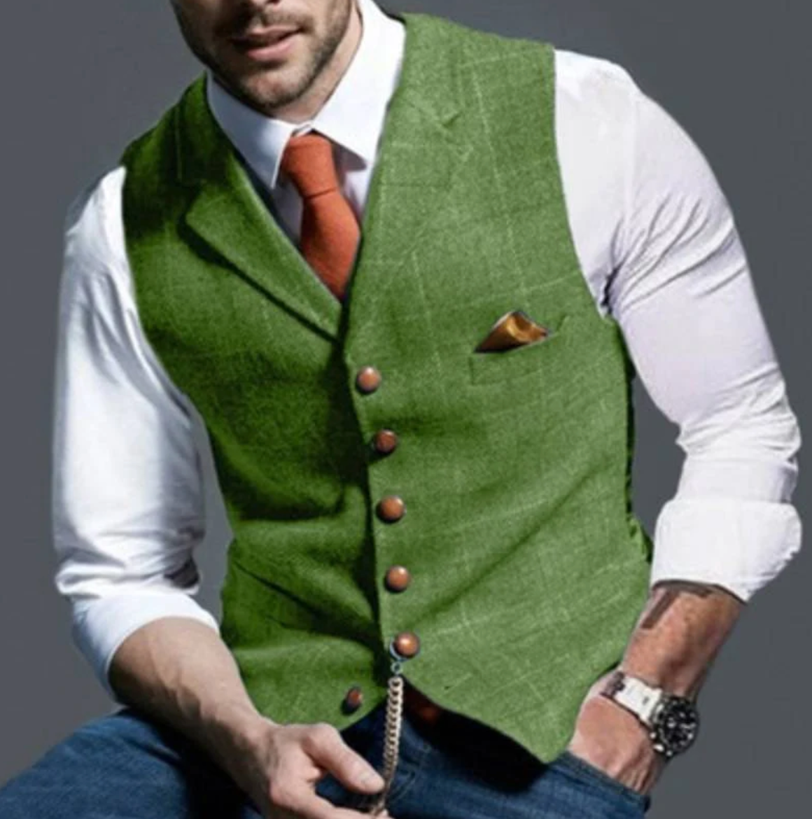 Variant image for Gilet Homme Sans Manche À Carreaux Tissu de Qualité Élégant-27