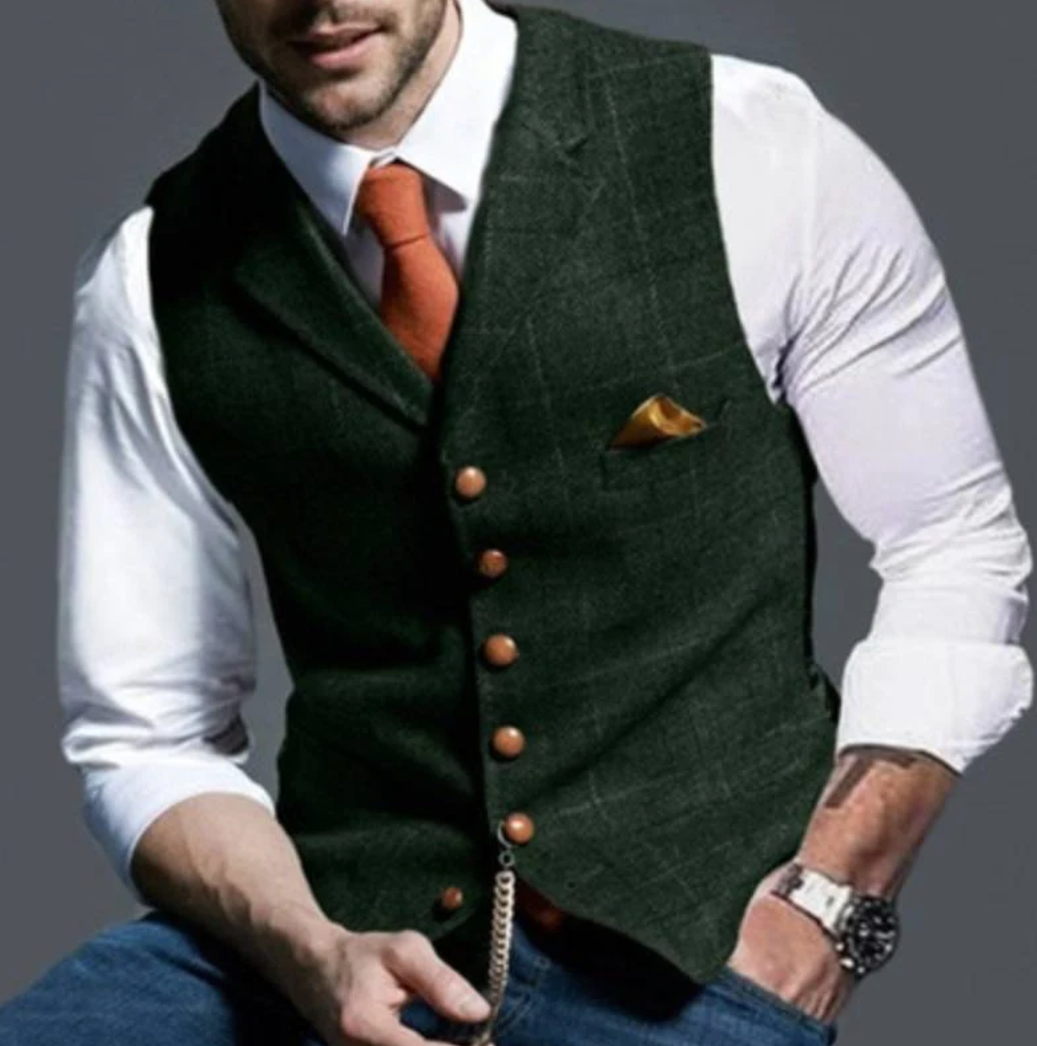 Variant image for Gilet Homme Sans Manche À Carreaux Tissu de Qualité Élégant-44