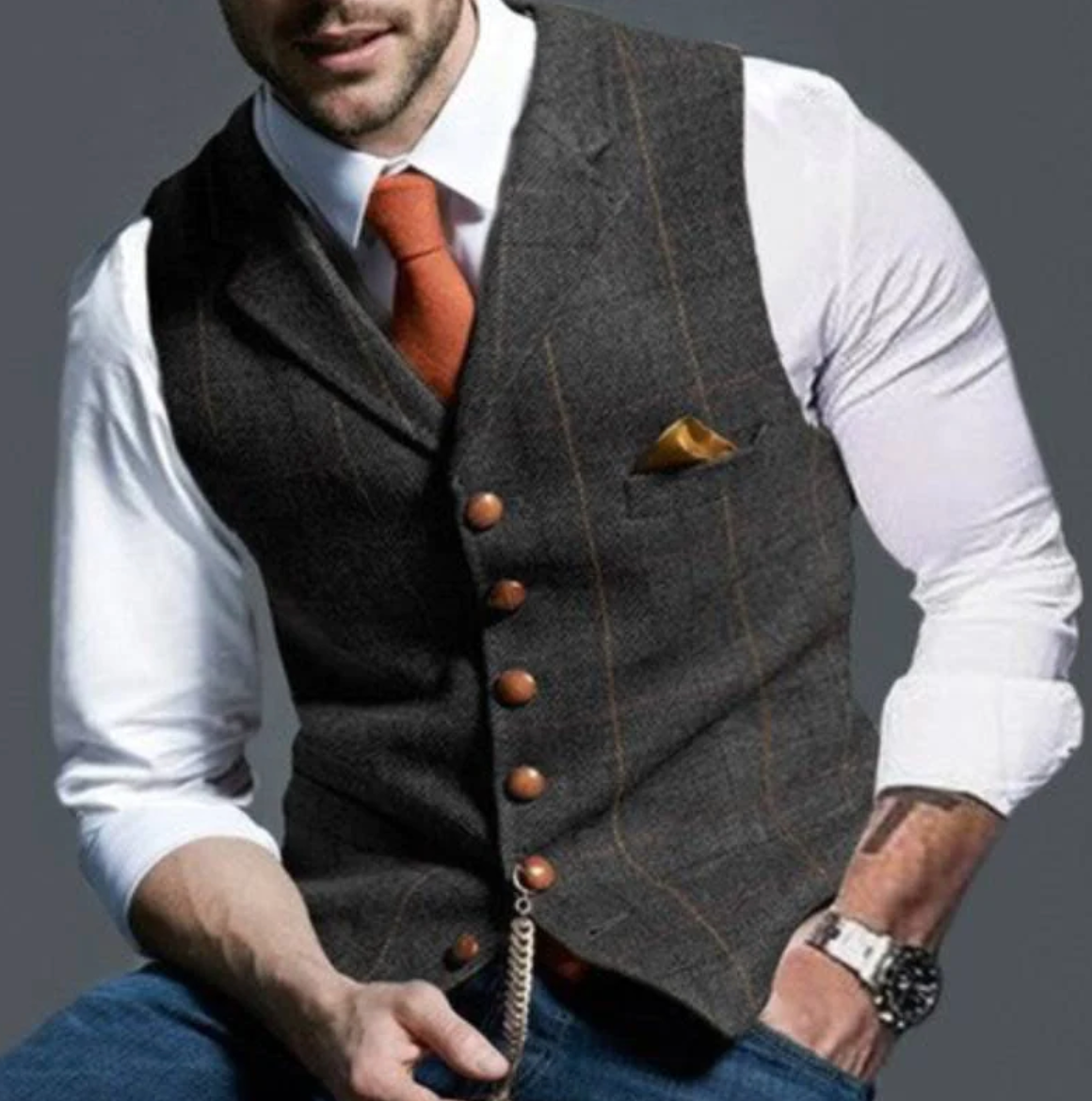 Variant image for Gilet Homme Sans Manche À Carreaux Tissu de Qualité Élégant-15